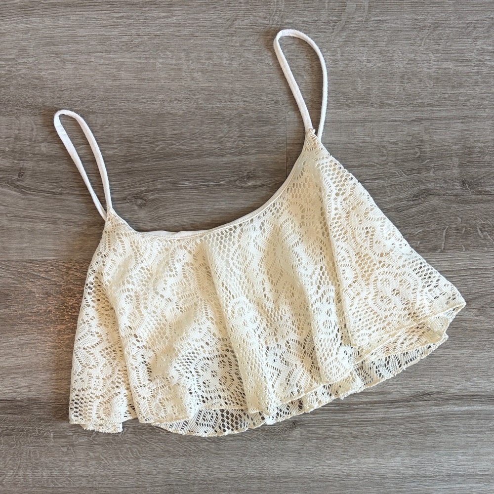 Suede Apparel cream lace cropped top